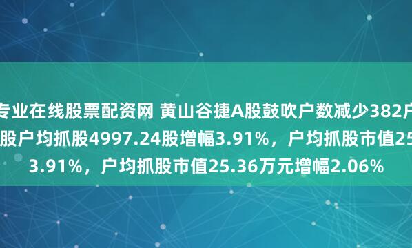 专业在线股票配资网 黄山谷捷A股鼓吹户数减少382户降幅3.76%,畅达A股户均抓股4997.24股增幅3.91%,户均抓股市值25.36万元增幅2.06%