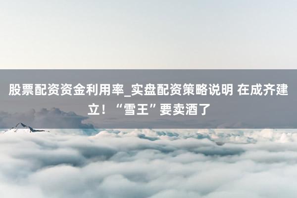 股票配资资金利用率_实盘配资策略说明 在成齐建立!“雪王”要卖酒了