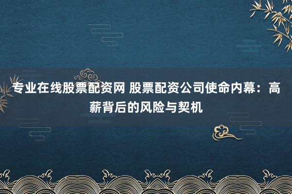 专业在线股票配资网 股票配资公司使命内幕：高薪背后的风险与契机