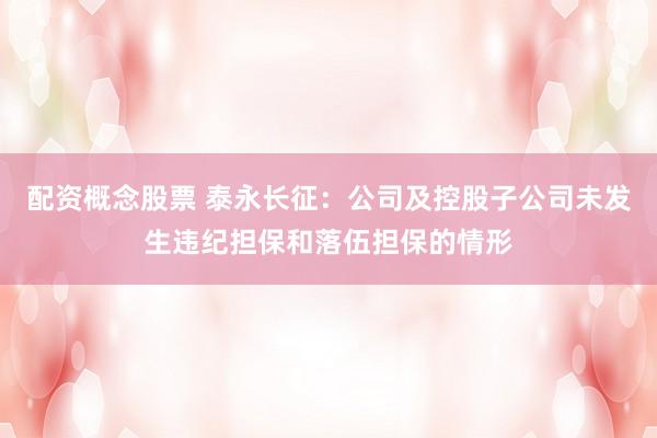 配资概念股票 泰永长征：公司及控股子公司未发生违纪担保和落伍担保的情形