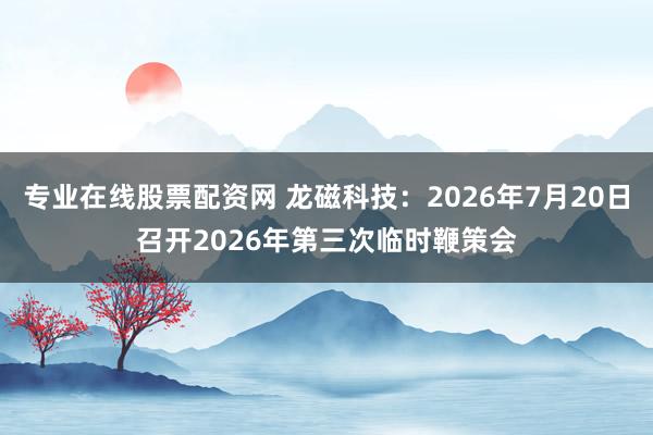 专业在线股票配资网 龙磁科技：2026年7月20日召开2026年第三次临时鞭策会
